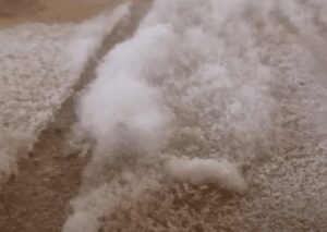 Efflorescence blanches de salpêtre sur un mur